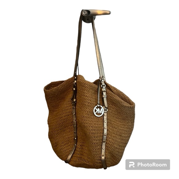 MICHAEL Michael Kors Handbags - Michael Kors Large Studded Straw Shopper Tote Beach Bag Shoulder Bag Rattan Bag